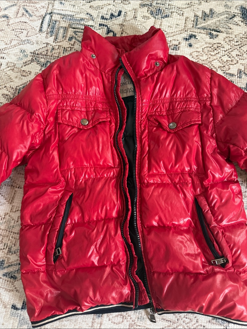 Moncler Boys 10 Shiny Red Puffer Jacket